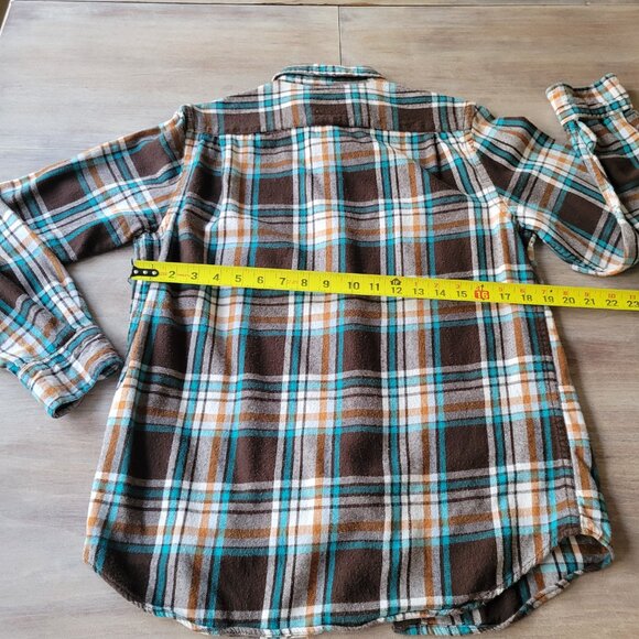 Old Navy Vintage Flannel Shirt Men’s Blue Brown Plaid Button Up Cotton Small - Picture 4 of 7